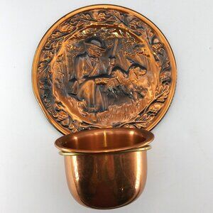 Vintage Coppercraft Guild Bird Dog Hunting Scene Wall Candle Holder Planter USA